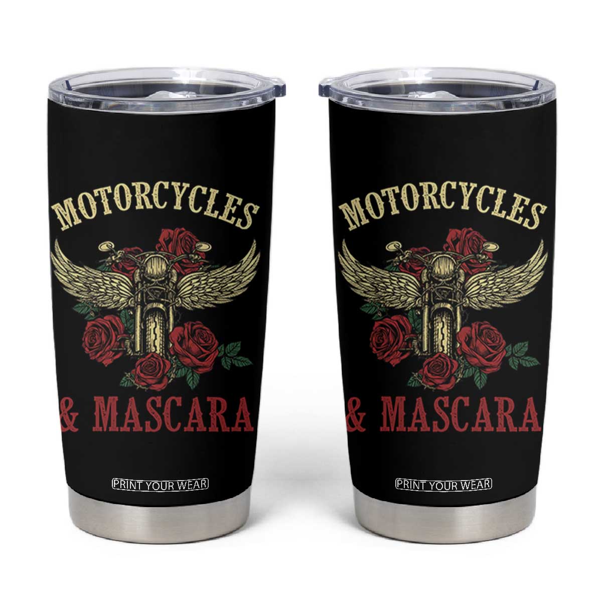 Motorcycle Women Biker Tumbler Cup Motorcycles And Mascara Roses TS14 Black Print Your Wear