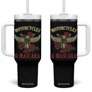 Motorcycle Women Biker Tumbler With Handle Motorcycles And Mascara Roses TS14 One Size: 40 oz Black Print Your Wear