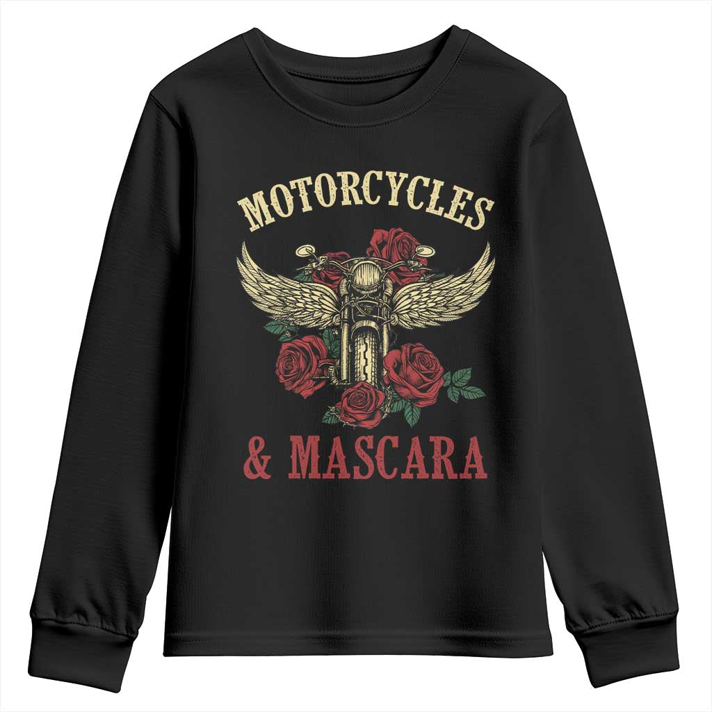 Motorcycle Women Biker Youth Sweatshirt Motorcycles And Mascara Roses TS14 Black Print Your Wear