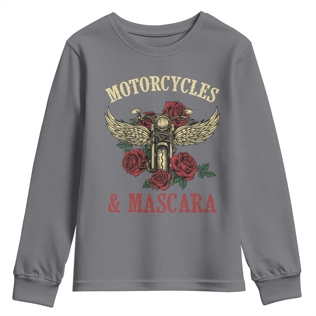 Motorcycle Women Biker Youth Sweatshirt Motorcycles And Mascara Roses TS14 Charcoal Print Your Wear