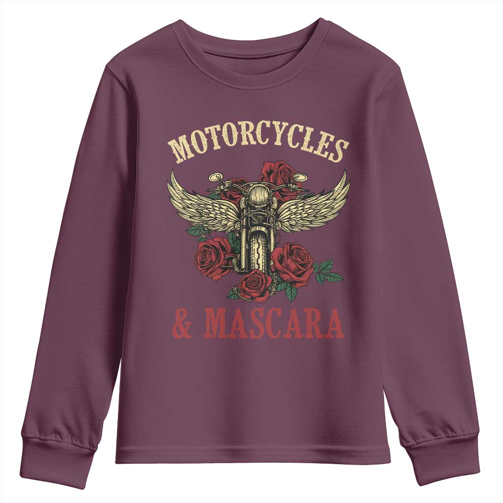 Motorcycle Women Biker Youth Sweatshirt Motorcycles And Mascara Roses TS14 Maroon Print Your Wear