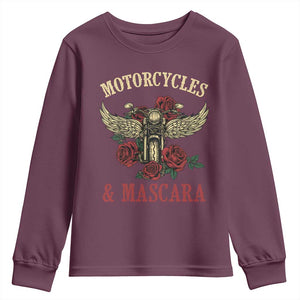 Motorcycle Women Biker Youth Sweatshirt Motorcycles And Mascara Roses TS14 Maroon Print Your Wear