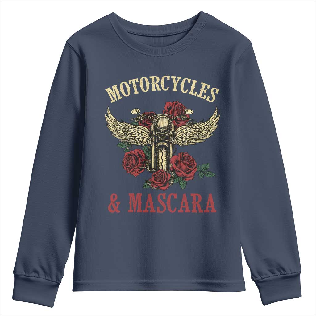 Motorcycle Women Biker Youth Sweatshirt Motorcycles And Mascara Roses TS14 Navy Print Your Wear