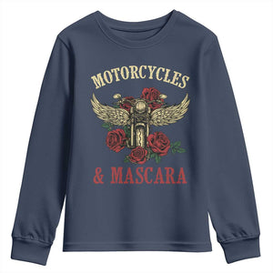 Motorcycle Women Biker Youth Sweatshirt Motorcycles And Mascara Roses TS14 Navy Print Your Wear