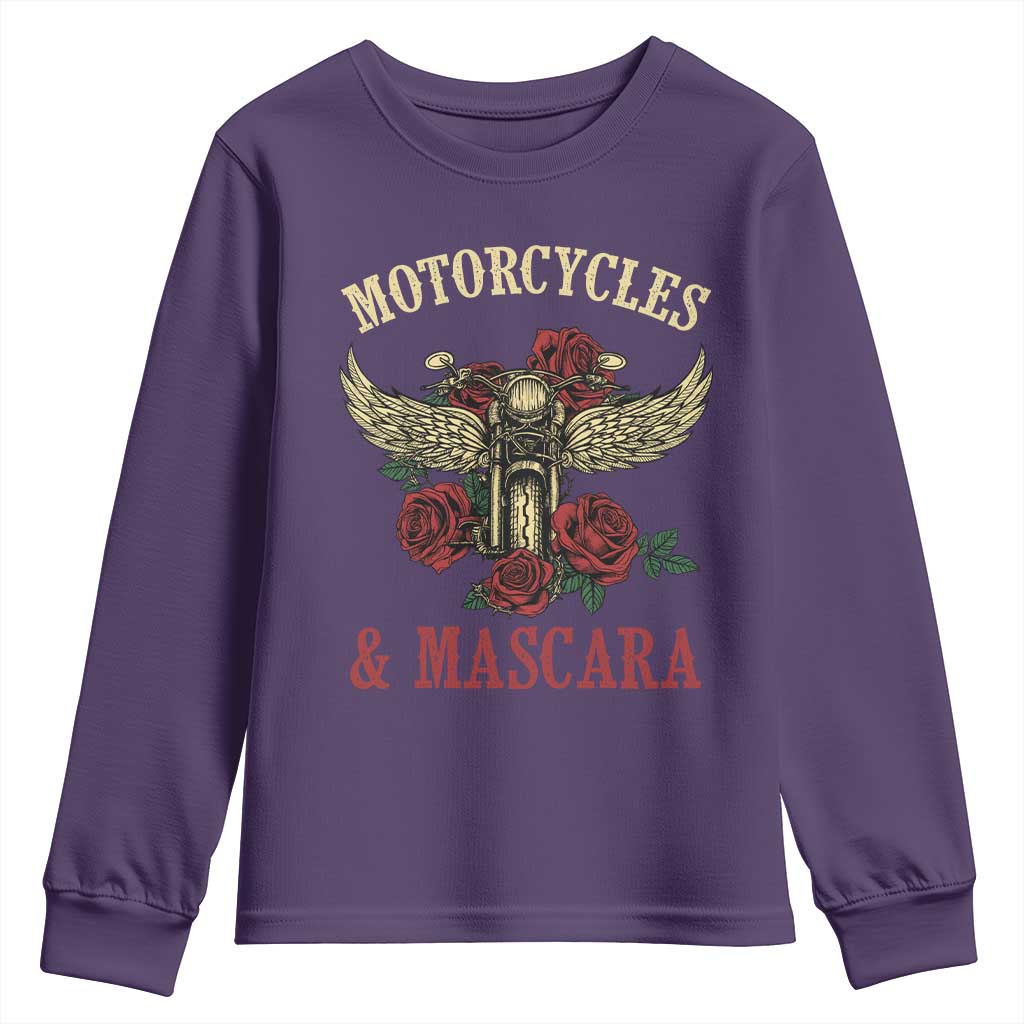 Motorcycle Women Biker Youth Sweatshirt Motorcycles And Mascara Roses TS14 Purple Print Your Wear