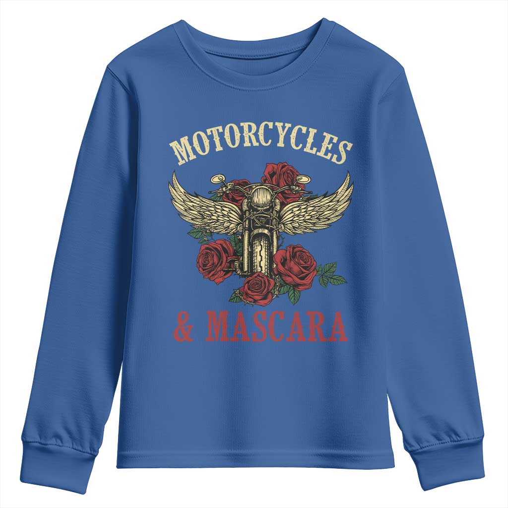 Motorcycle Women Biker Youth Sweatshirt Motorcycles And Mascara Roses TS14 Royal Blue Print Your Wear