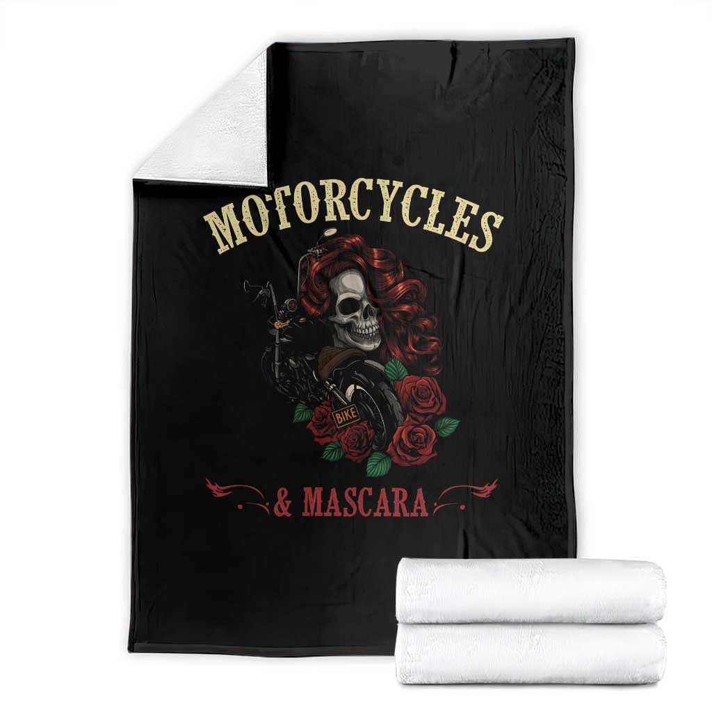 Skeleton Motorcycle Biker Throw Blanket Motorcycles And Mascara Roses TS14 Black Print Your Wear