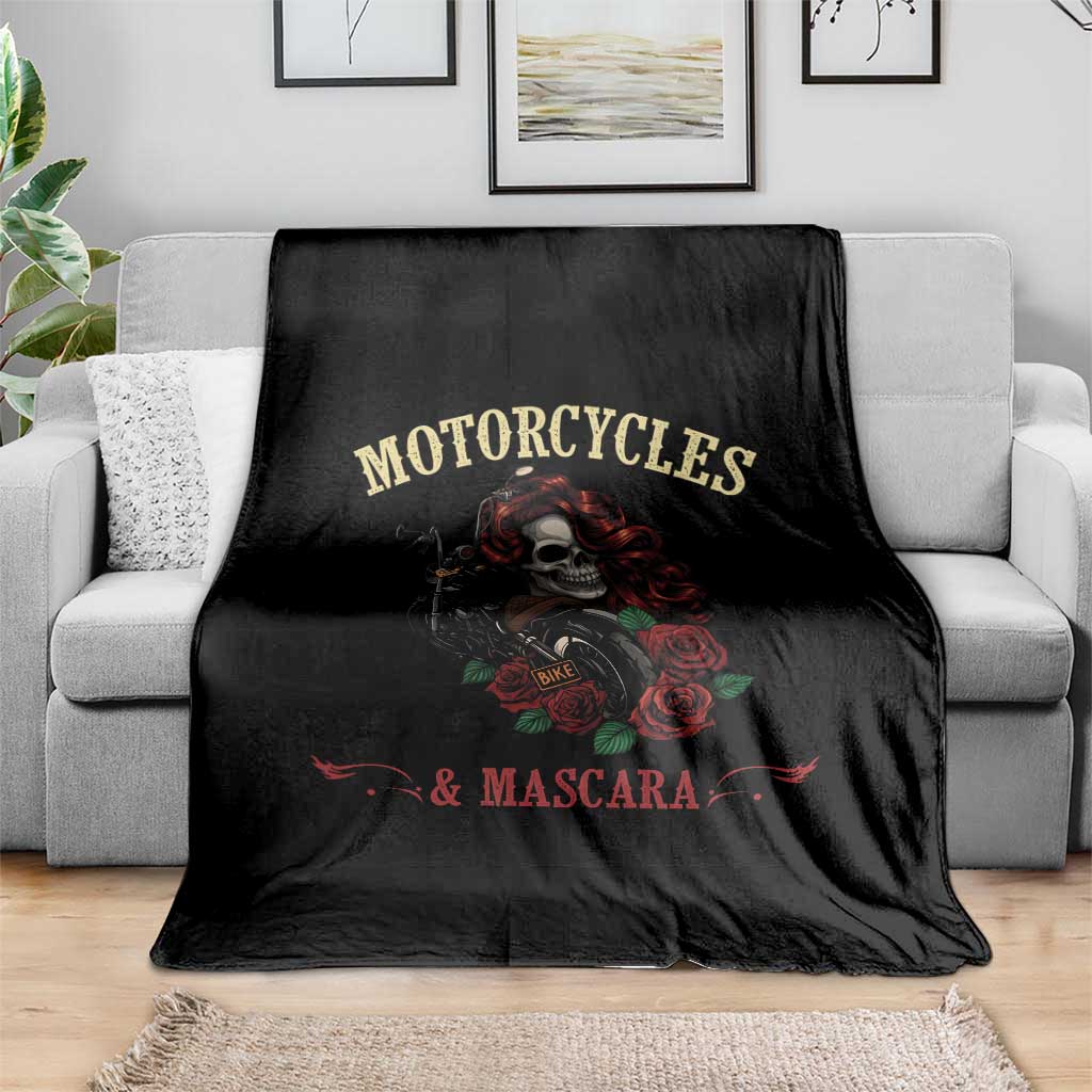 Skeleton Motorcycle Biker Throw Blanket Motorcycles And Mascara Roses TS14 Print Your Wear