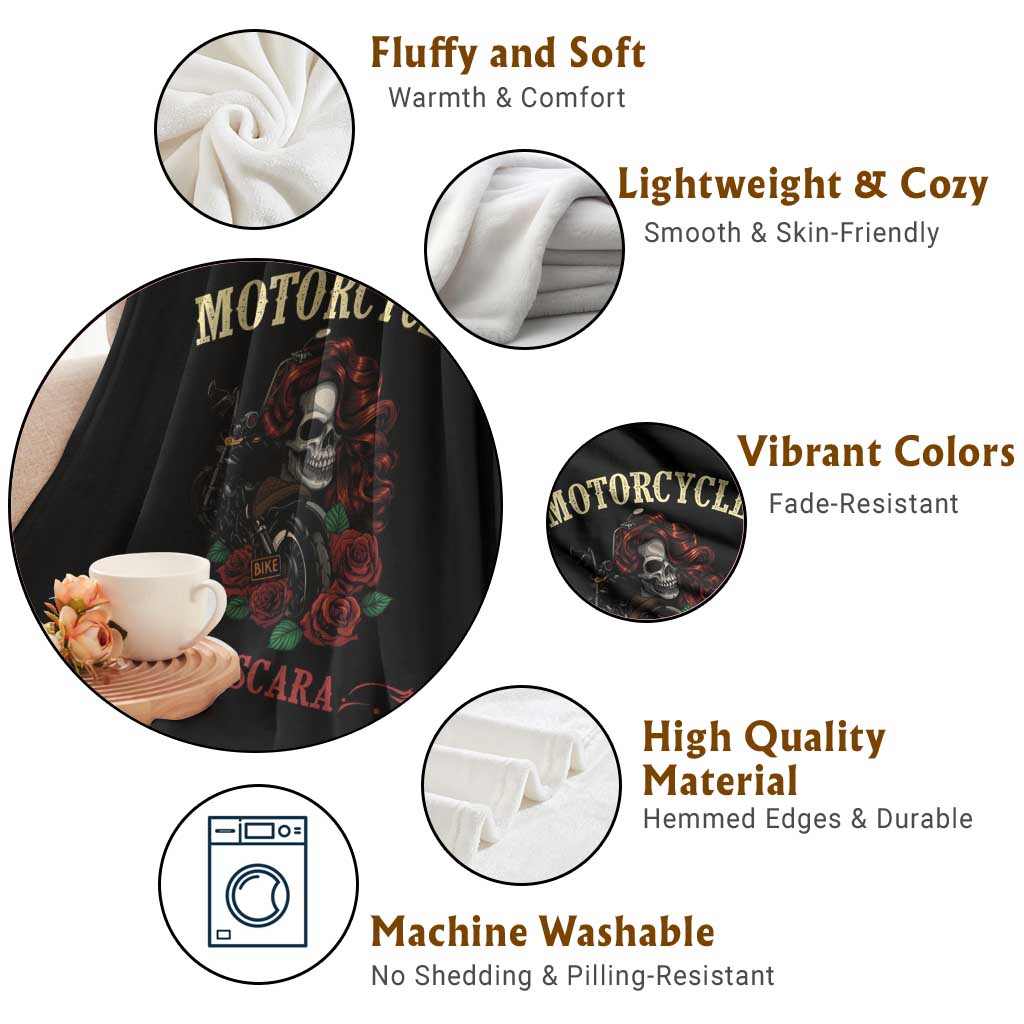 Skeleton Motorcycle Biker Throw Blanket Motorcycles And Mascara Roses TS14 Print Your Wear