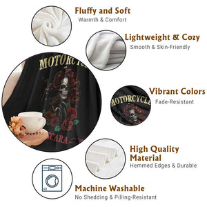 Skeleton Motorcycle Biker Throw Blanket Motorcycles And Mascara Roses TS14 Print Your Wear