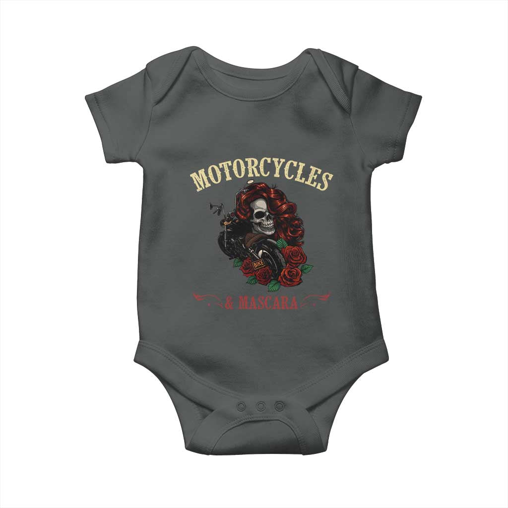 Skeleton Motorcycle Biker Baby Onesie Motorcycles And Mascara Roses TS14 Dark Heather Print Your Wear