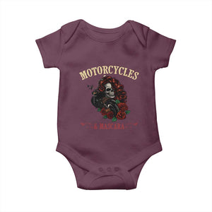 Skeleton Motorcycle Biker Baby Onesie Motorcycles And Mascara Roses TS14 Maroon Print Your Wear