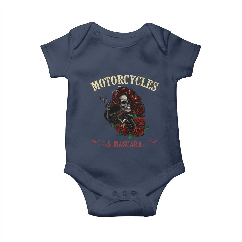 Skeleton Motorcycle Biker Baby Onesie Motorcycles And Mascara Roses TS14 Navy Print Your Wear