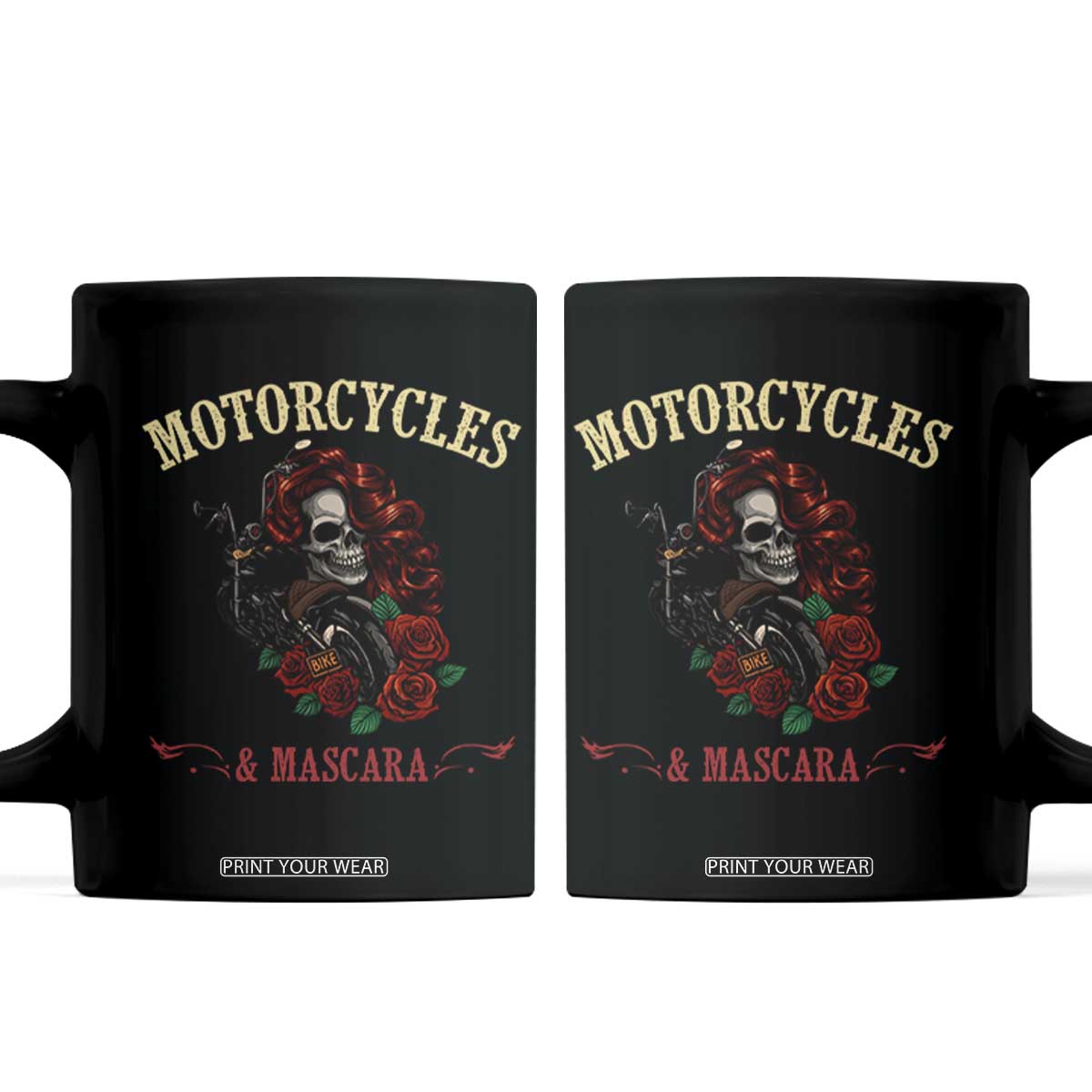 Skeleton Motorcycle Biker Coffee Mug Motorcycles And Mascara Roses TS14 Black Print Your Wear