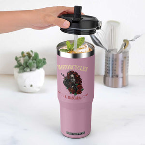 Skeleton Motorcycle Biker Flip Straw Tumbler Motorcycles And Mascara Roses TS14 One Size: 30 oz Light Pink Print Your Wear