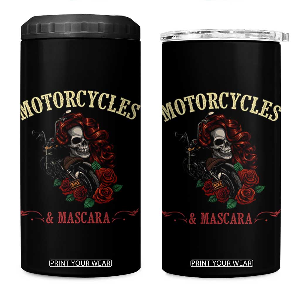 Skeleton Motorcycle Biker 4 in 1 Can Cooler Tumbler Motorcycles And Mascara Roses TS14 One Size: 16 oz Black Print Your Wear