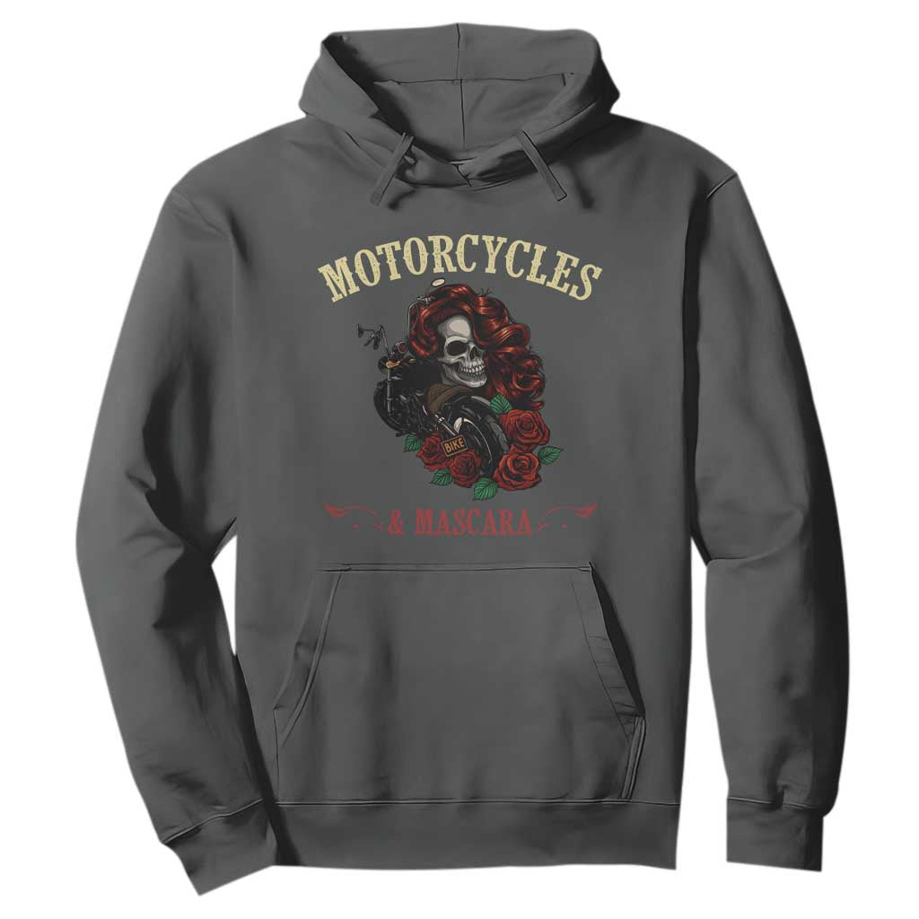 Skeleton Motorcycle Biker Hoodie Motorcycles And Mascara Roses TS14 Dark Heather Print Your Wear