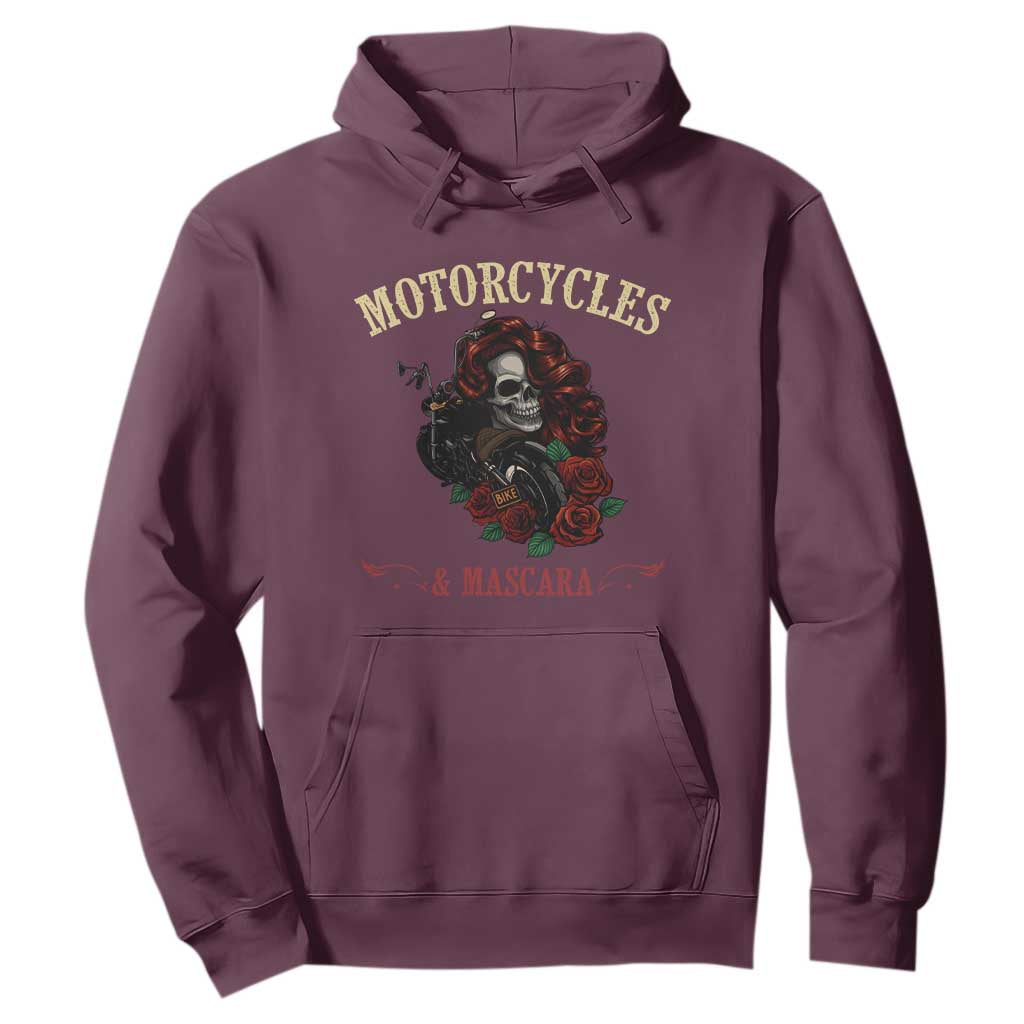 Skeleton Motorcycle Biker Hoodie Motorcycles And Mascara Roses TS14 Maroon Print Your Wear