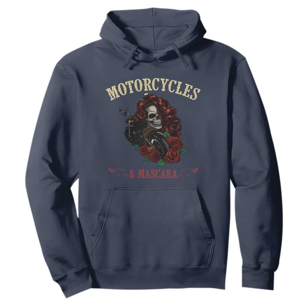Skeleton Motorcycle Biker Hoodie Motorcycles And Mascara Roses TS14 Navy Print Your Wear