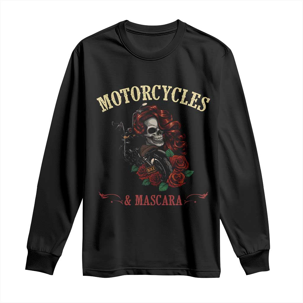 Skeleton Motorcycle Biker Long Sleeve Shirt Motorcycles And Mascara Roses TS14 Black Print Your Wear