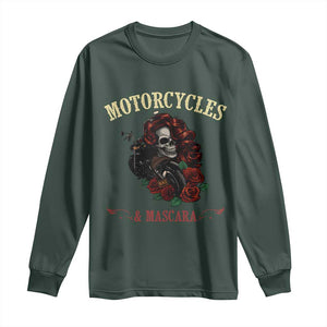 Skeleton Motorcycle Biker Long Sleeve Shirt Motorcycles And Mascara Roses TS14 Dark Forest Green Print Your Wear