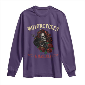 Skeleton Motorcycle Biker Long Sleeve Shirt Motorcycles And Mascara Roses TS14 Purple Print Your Wear