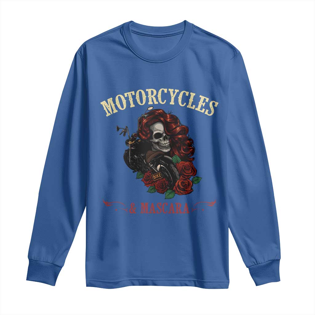 Skeleton Motorcycle Biker Long Sleeve Shirt Motorcycles And Mascara Roses TS14 Royal Blue Print Your Wear