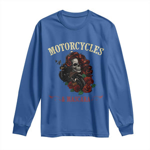Skeleton Motorcycle Biker Long Sleeve Shirt Motorcycles And Mascara Roses TS14 Royal Blue Print Your Wear