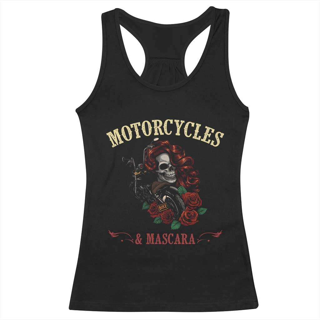 Skeleton Motorcycle Biker Racerback Tank Top Motorcycles And Mascara Roses TS14 Black Print Your Wear