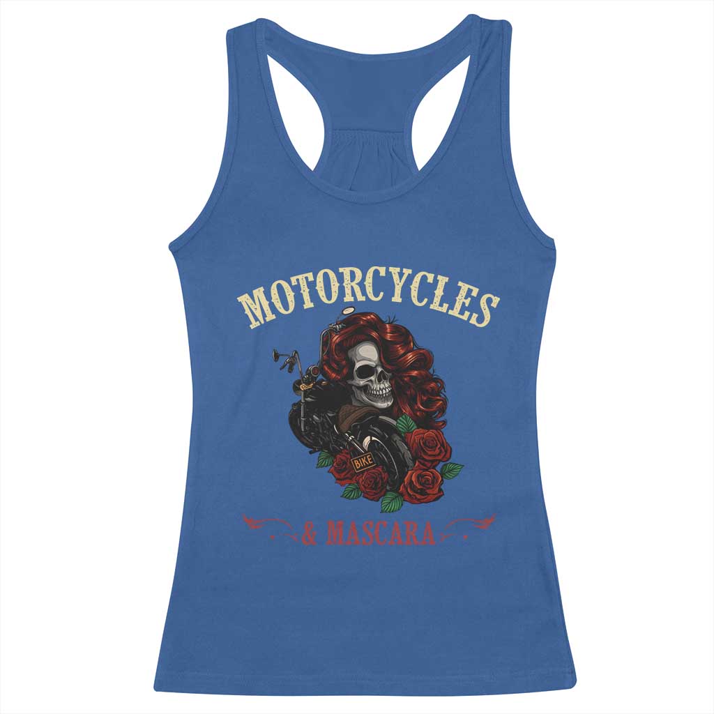 Skeleton Motorcycle Biker Racerback Tank Top Motorcycles And Mascara Roses TS14 Royal Blue Print Your Wear