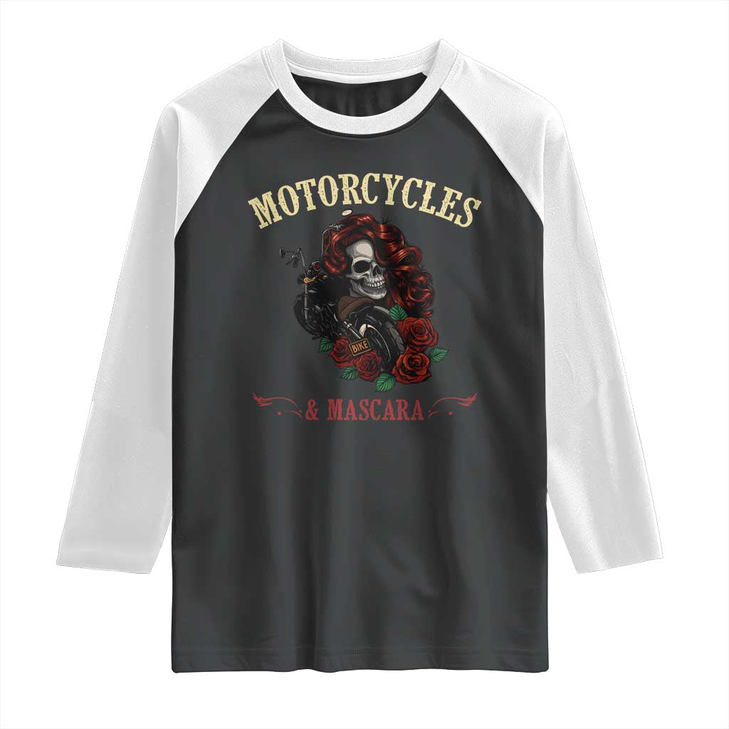 Skeleton Motorcycle Biker Raglan Shirt Motorcycles And Mascara Roses TS14 Black White Print Your Wear