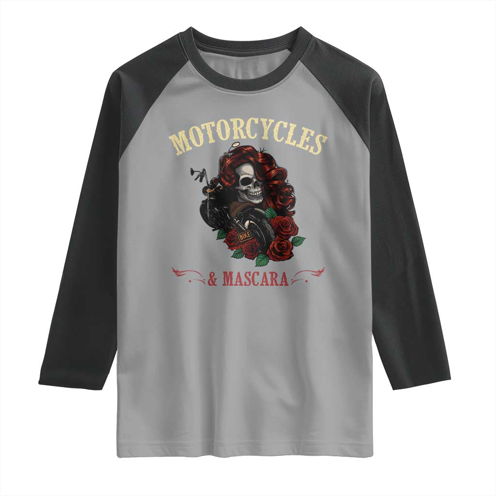 Skeleton Motorcycle Biker Raglan Shirt Motorcycles And Mascara Roses TS14 Sport Gray Black Print Your Wear