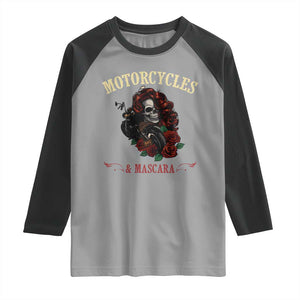 Skeleton Motorcycle Biker Raglan Shirt Motorcycles And Mascara Roses TS14 Sport Gray Black Print Your Wear