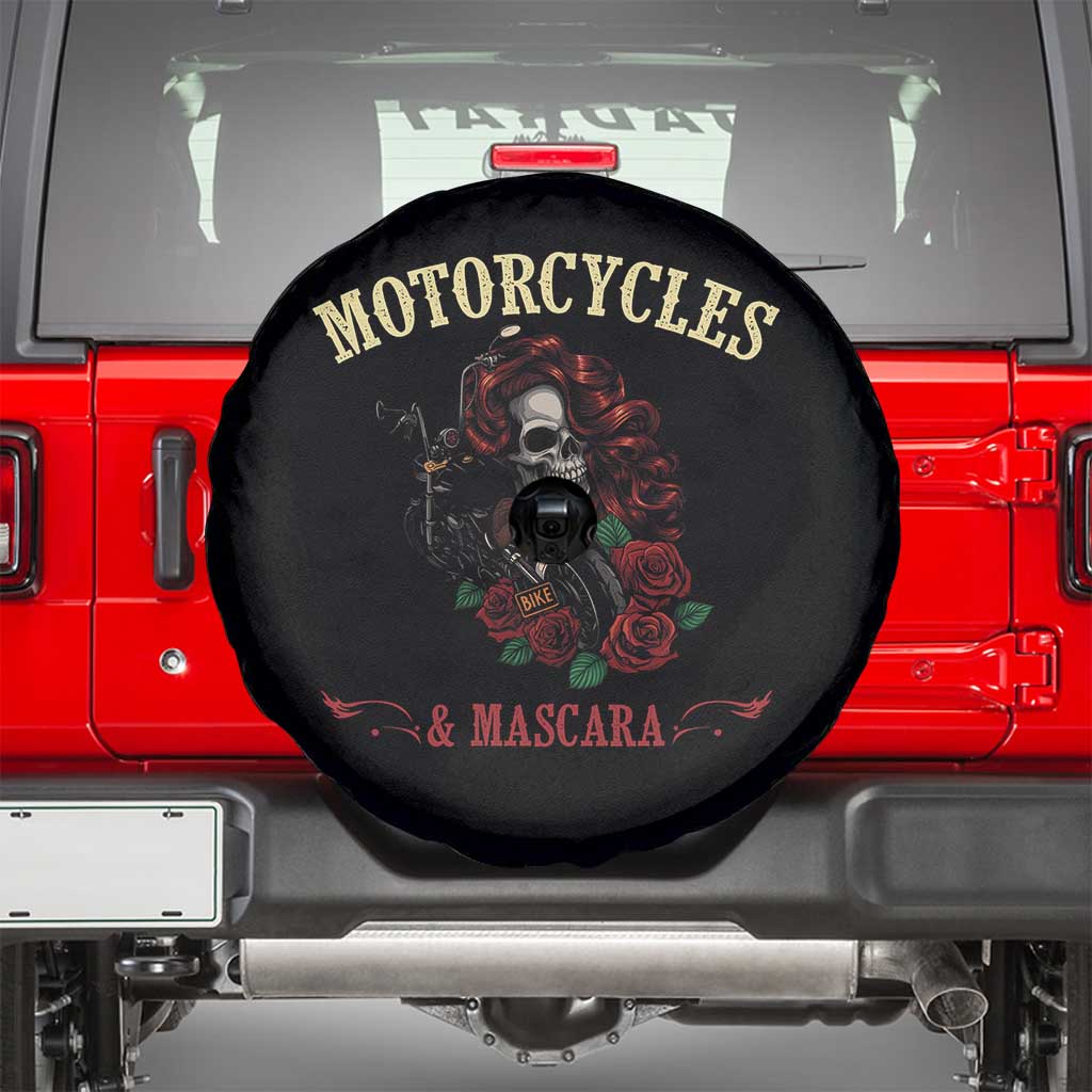 Skeleton Motorcycle Biker Spare Tire Cover Motorcycles And Mascara Roses TS14 Black Print Your Wear