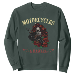 Skeleton Motorcycle Biker Sweatshirt Motorcycles And Mascara Roses TS14 Dark Forest Green Print Your Wear