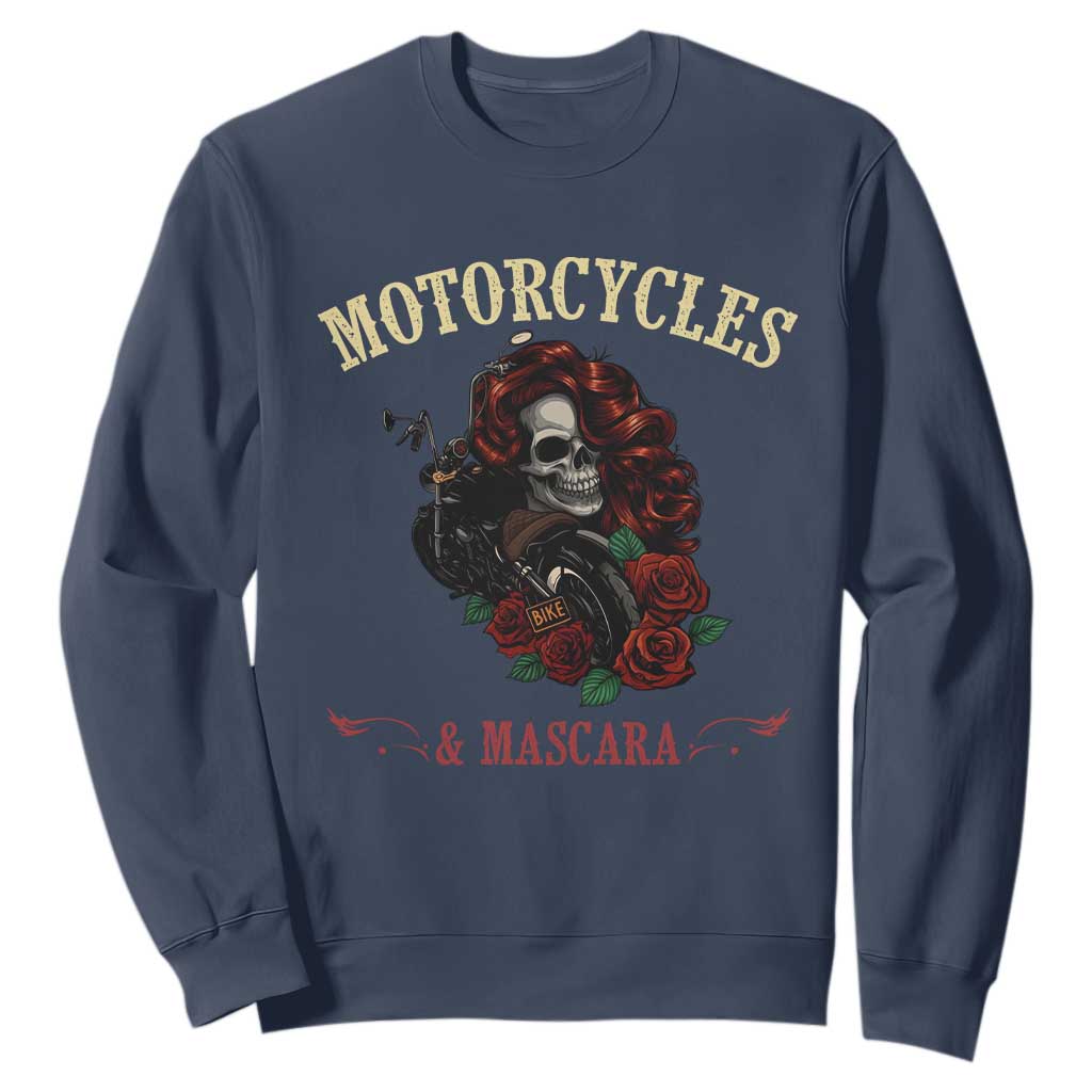 Skeleton Motorcycle Biker Sweatshirt Motorcycles And Mascara Roses TS14 Navy Print Your Wear
