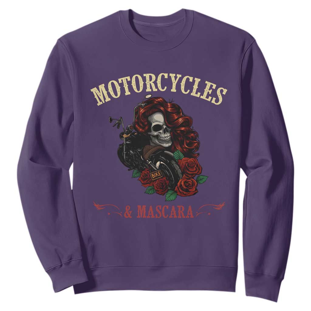 Skeleton Motorcycle Biker Sweatshirt Motorcycles And Mascara Roses TS14 Purple Print Your Wear