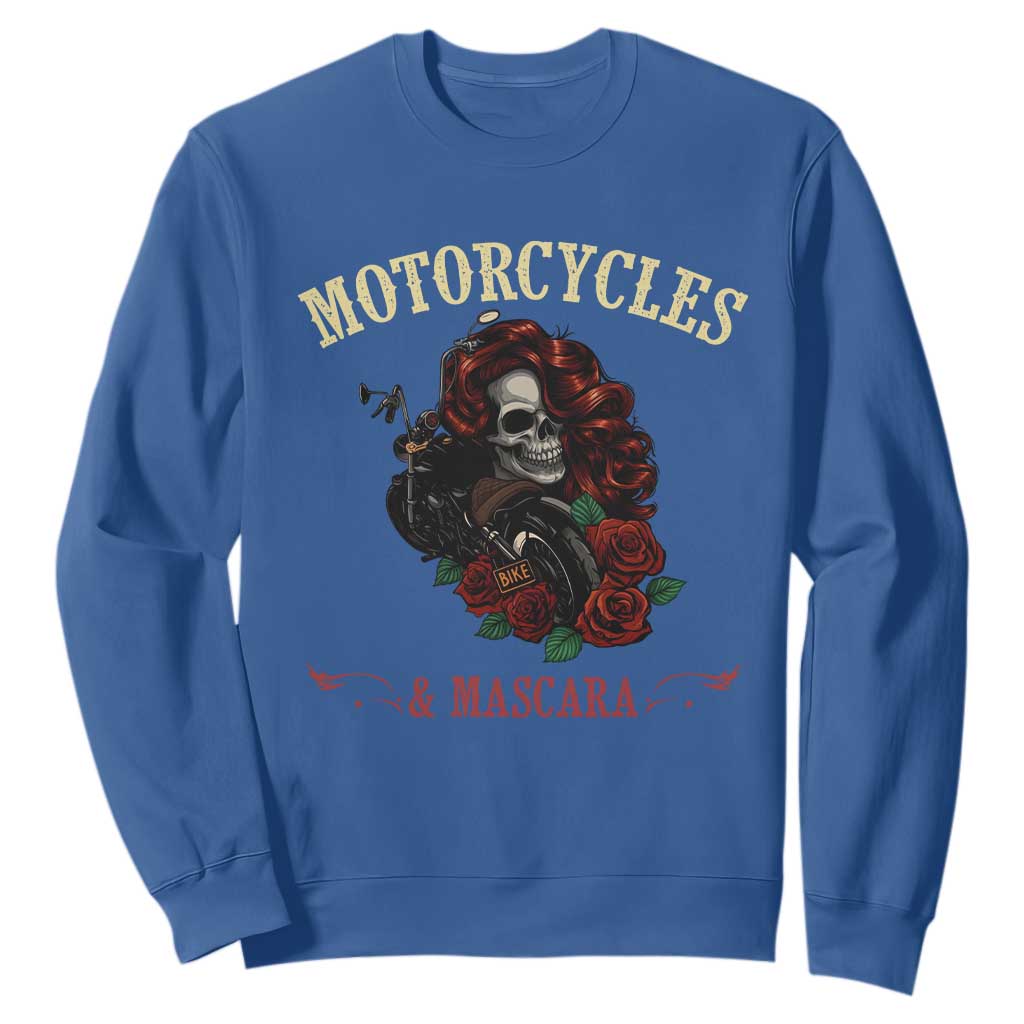 Skeleton Motorcycle Biker Sweatshirt Motorcycles And Mascara Roses TS14 Royal Blue Print Your Wear