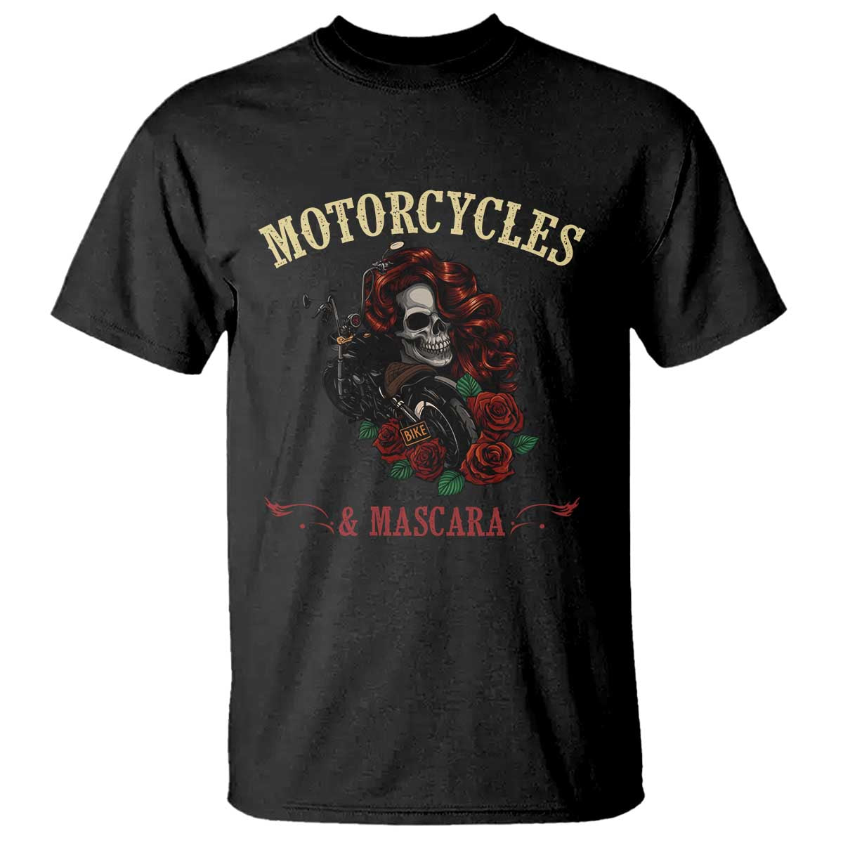 Skeleton Motorcycle Biker T Shirt Motorcycles And Mascara Roses TS14 Black Print Your Wear