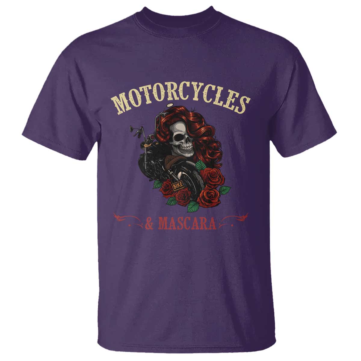 Skeleton Motorcycle Biker T Shirt Motorcycles And Mascara Roses TS14 Purple Print Your Wear