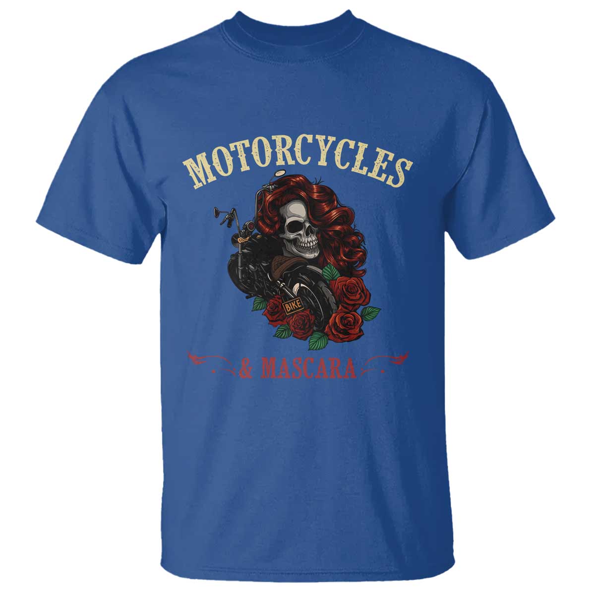 Skeleton Motorcycle Biker T Shirt Motorcycles And Mascara Roses TS14 Royal Blue Print Your Wear