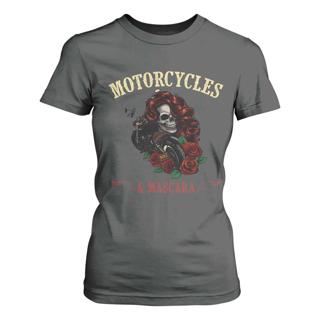 Skeleton Motorcycle Biker T Shirt For Women Motorcycles And Mascara Roses TS14 Dark Heather Print Your Wear
