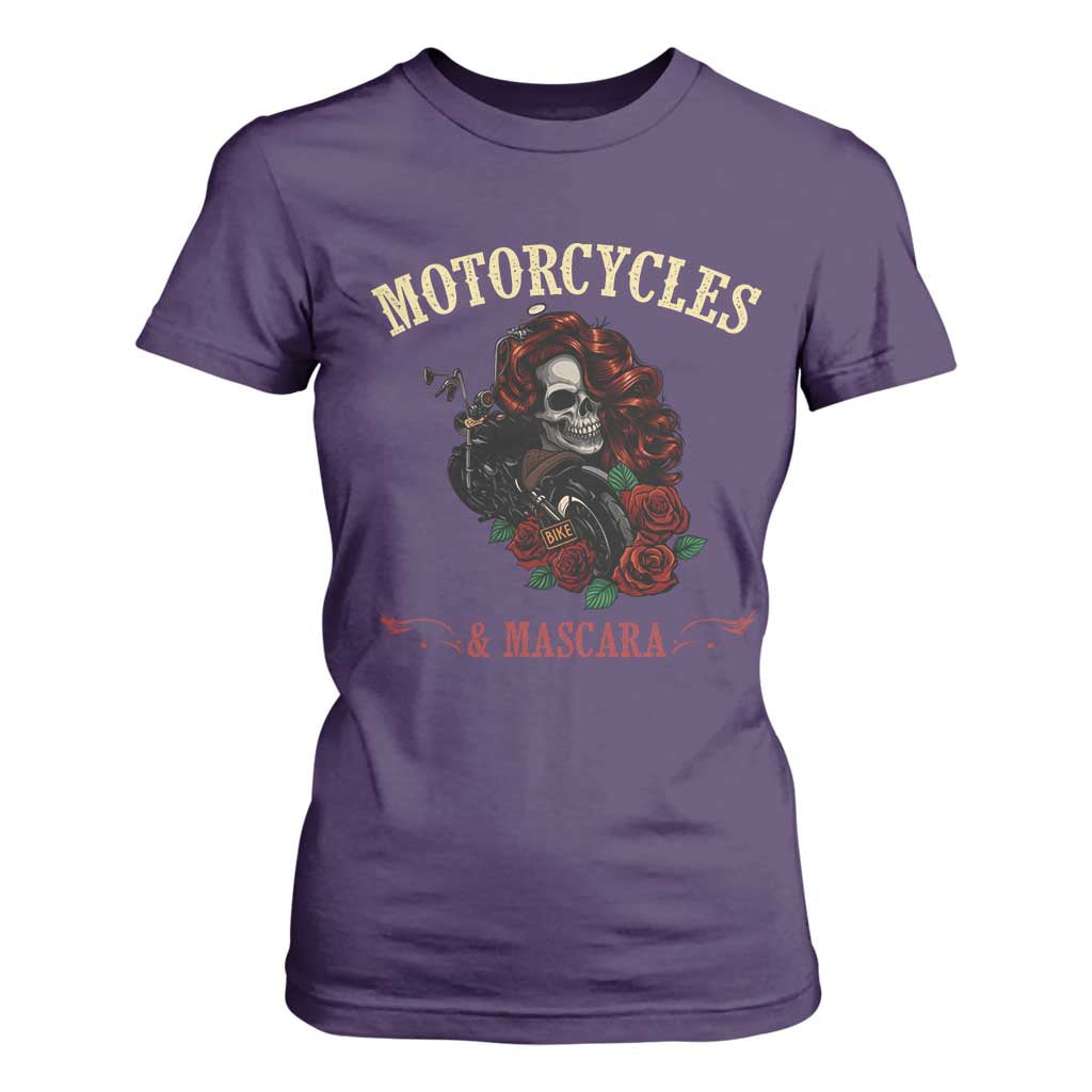Skeleton Motorcycle Biker T Shirt For Women Motorcycles And Mascara Roses TS14 Purple Print Your Wear