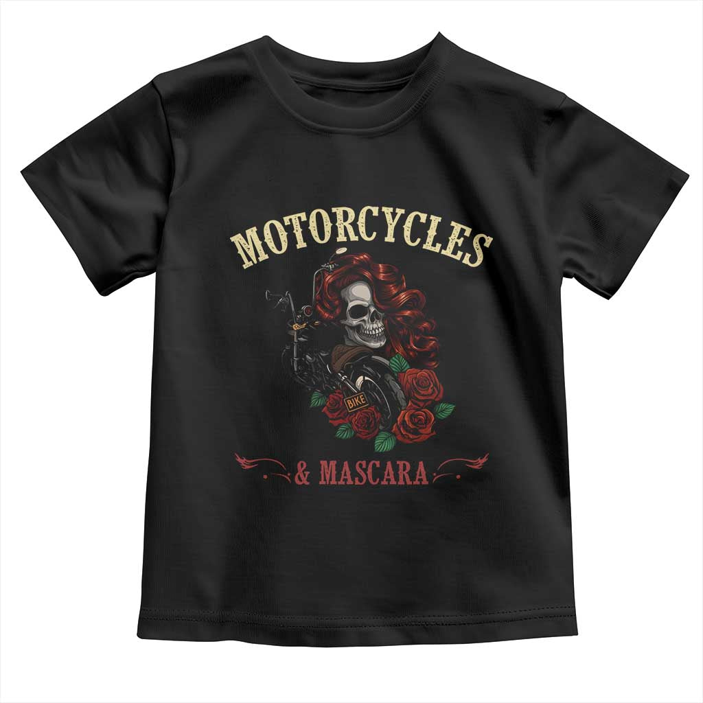 Skeleton Motorcycle Biker Toddler T Shirt Motorcycles And Mascara Roses TS14 Black Print Your Wear