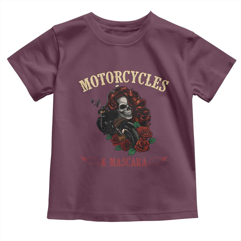 Skeleton Motorcycle Biker Toddler T Shirt Motorcycles And Mascara Roses TS14 Maroon Print Your Wear