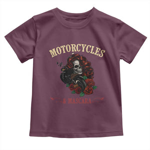 Skeleton Motorcycle Biker Toddler T Shirt Motorcycles And Mascara Roses TS14 Maroon Print Your Wear