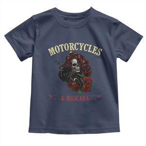 Skeleton Motorcycle Biker Toddler T Shirt Motorcycles And Mascara Roses TS14 Navy Print Your Wear