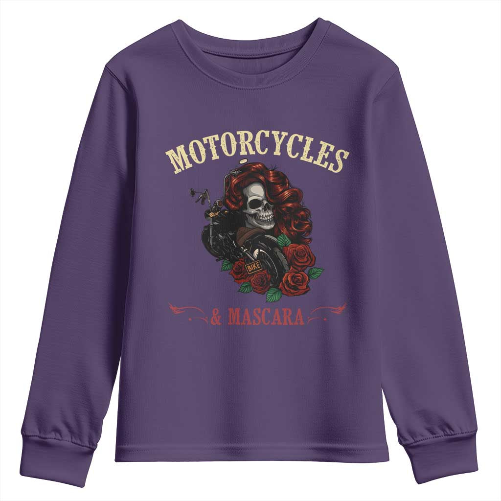 Skeleton Motorcycle Biker Youth Sweatshirt Motorcycles And Mascara Roses TS14 Purple Print Your Wear