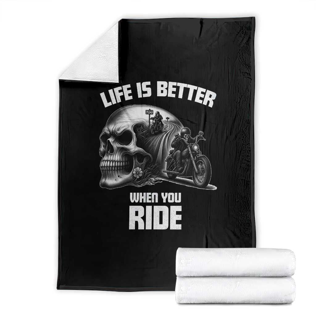 Funny Biker Skeleton Motorcycle Rider Throw Blanket Life Is Better When You Ride TS14 Black Print Your Wear