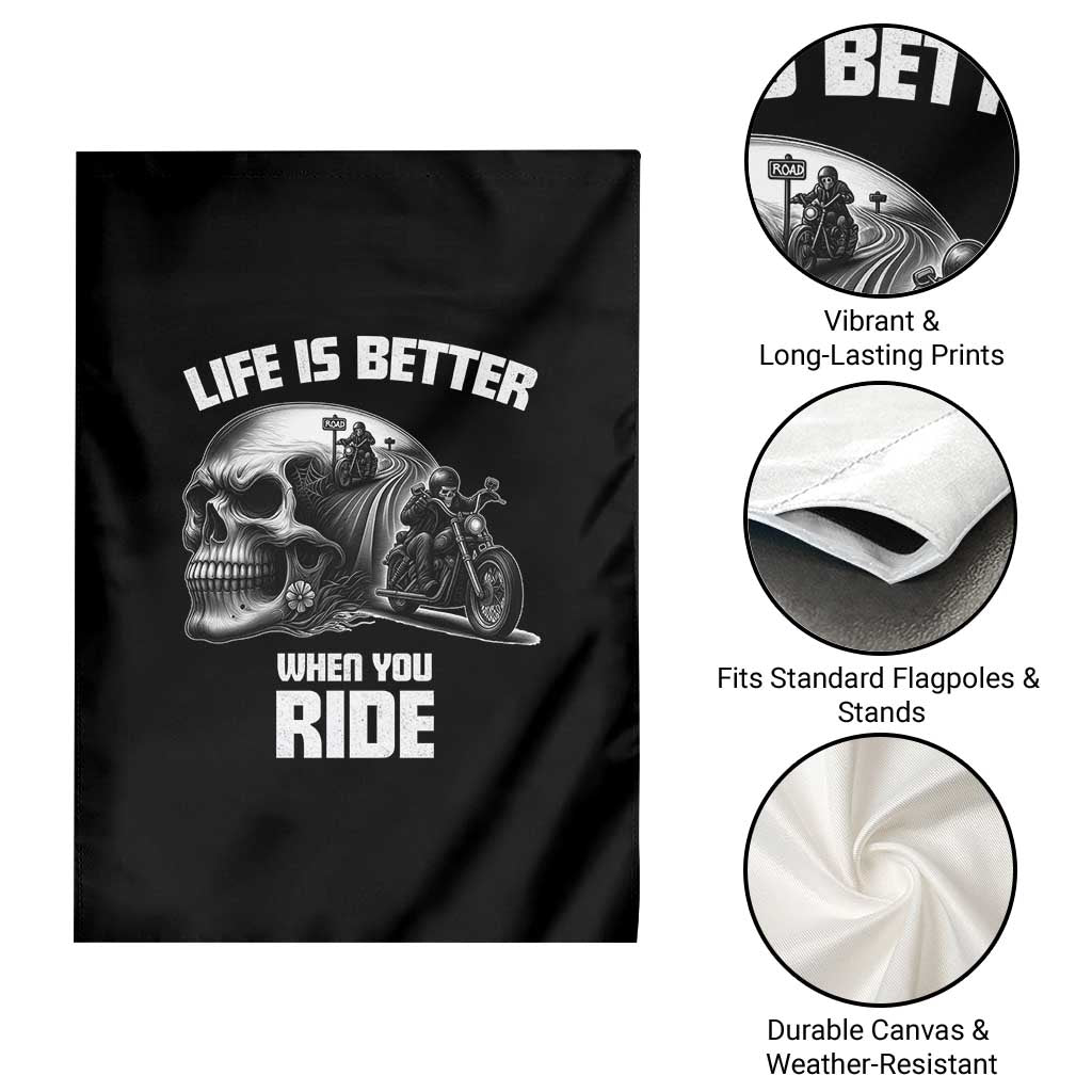 Funny Biker Skeleton Motorcycle Rider Garden Flag Life Is Better When You Ride TS14 Print Your Wear